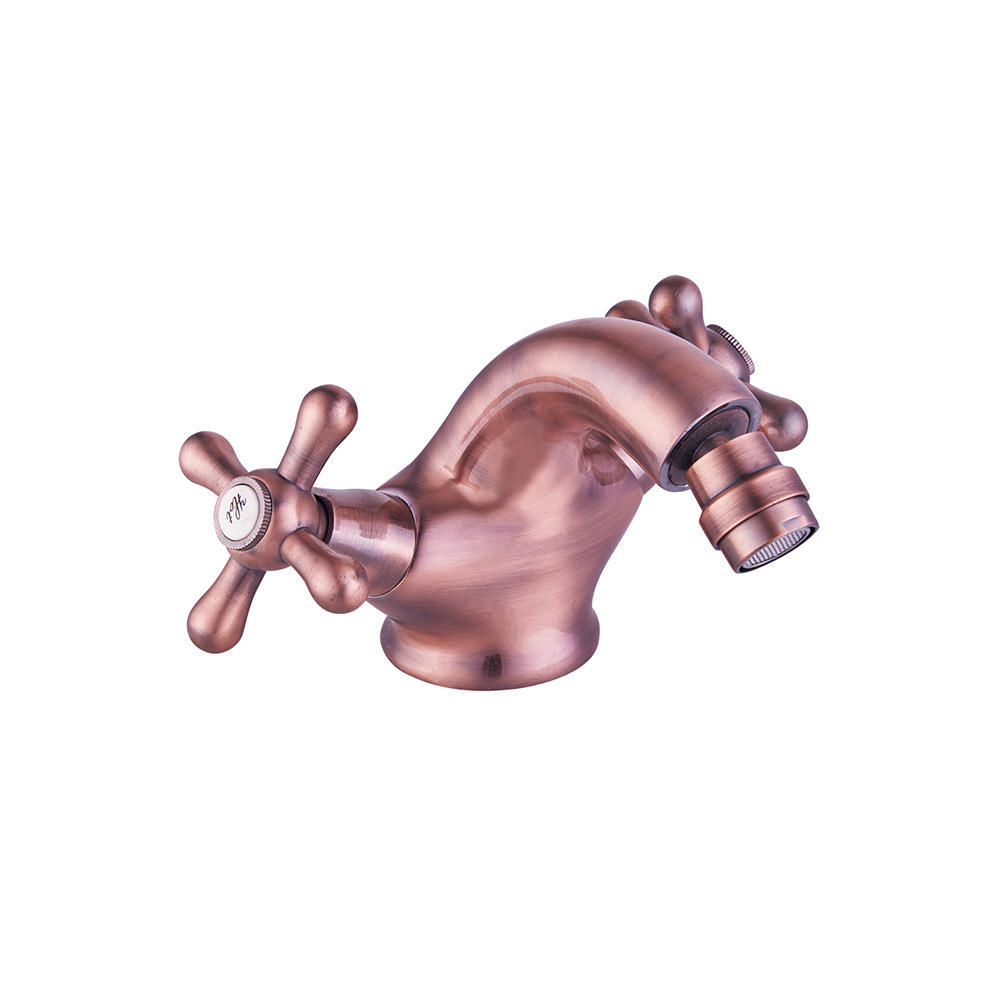 TPM-617105 Grifo de lavabo de dos ruedas de agua fría y caliente para baño de color primario grueso de cobre completo de alta calidad
